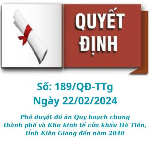 Quyết Định Số 189/QĐ-TTg Năm 2024| Hà Tiên Đồ Án Quy Hoạch Chung Đến 2040